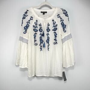 INC Blouse Size S Floral Embroidered Boho Cottagecore Feminine Bell Sleeve